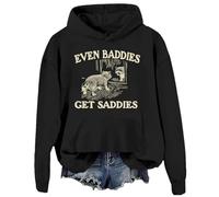 Even Baddies Get The Saddies - Sudadera con capucha divertida con gráfico de mapache, Negro-2, M