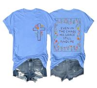 Even in The Chaos His Grace Finds Me Camisa retro de flores silvestres cristiana religiosa cristiana religiosa camisa unisex, Azul (carolina blue), M