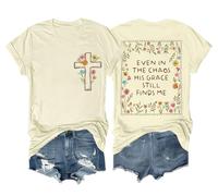 Even in The Chaos His Grace Finds Me Camisa retro de flores silvestres cristiana religiosa cristiana religiosa camisa unisex, Amarillo cremoso, M