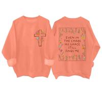 Even In The Chaos His Grace Finds Me Sudadera Retro Flores Silvestres Cristiana Religiosa Cristiana Camisa Unisex, naranja, 3XL