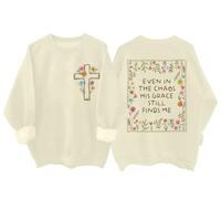 Even In The Chaos His Grace Finds Me Sudadera Retro Flores Silvestres Cristiana Religiosa Cristiana Camisa Unisex, Khika, M
