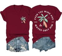 Even The Wind and Waves Obey Him - Camiseta unisex con cuello en V, Burdeos, M
