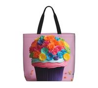 Evengigy Bolsa de mano colorida con estampado de pastel de flores arcoíris y bolsillo interior con cremallera para mujeres y damas, bolsa de compras reutilizable para viajes