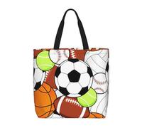 Evengigy Bolsa de mano con estampado de pelota deportiva y bolsillo interior con cremallera para mujer, bolsa de compras reutilizable para viajes