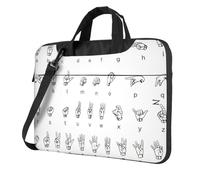 Evengigy Bolsa de mensajero para laptop con estampado de alfabeto y lenguaje de señas, para mujeres y hombres, para el trabajo y la universidad, Black, 14 inch