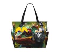 Evengigy Chameleon listen music print - Bolsa de playa impermeable para mujer, bolsa grande para gimnasio, bolsa de transporte para viajes