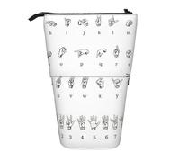 Evengigy Estuche para lápices con diseño de alfabeto y lenguaje de signos con cremallera, soporte ajustable, divertida bolsa de maquillaje, Black, Talla única, Organizador de bolsas