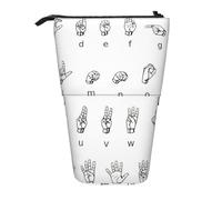 Evengigy Estuche para lápices con diseño de alfabeto y lenguaje de signos, con cremallera, soporte ajustable, divertido neceser de maquillaje, Black, Talla única, Organizador de bolsas
