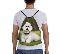 Evengigy Lindas bolsas con cordón y estampado de perro Bichon Frise, saco deportivo para viajes, gimnasio, fiesta, bolsa de yoga para hombres y mujeres, Negro, S