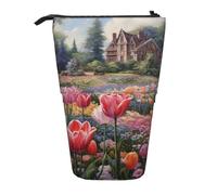 Evengigy Tulip Garden - Estuche para lápices con cremallera ajustable, soporte para lápices, divertida bolsa de maquillaje, Black, Talla única, Organizador de bolsas