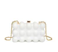 Evening Bags For Wedding Party Dress Sweet Memory Wave Pearl Egg Shell Acrylic Diagonal Cross Dinner Bag(White)