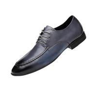 Evening Dress Oxford Shoes for Men Luxury Leather Lace-up Round Toe Non Slip Anti-Slip Casual Prom and Wedding Shoes(Blue,44.5 EU)