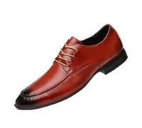 Evening Dress Oxford Shoes for Men Luxury Leather Lace-up Round Toe Non Slip Anti-Slip Casual Prom and Wedding Shoes(Rouge,38 EU)