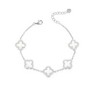 Evensee Pulsera de Trébol Blanco en Plata de Ley 925, 5 Dijes de Nácar Mejorados, Colgante de 4 Hojas Ajustable, Regalo de Lujo para Bodas y Navidad