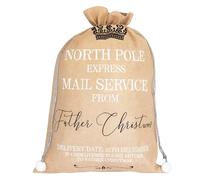 EVENT DECOR SHOP Saco de Papá Noel extra grande beige 'North Pole Express Mail Service' | Bolsa de regalo de arpillera de 60 x 80 cm con cierre de cordón | Almacenamiento festivo para regalos de