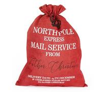 EVENT DECOR SHOP Saco de Papá Noel rojo extra grande 'North Pole Express Mail Service' | Bolsa de regalo de arpillera de 60 x 80 cm con cierre de cordón | Almacenamiento festivo para regalos de