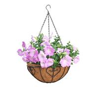 Eventerde - Cesta de jardinera con forro de coco, soporte para jardinera con fibra de coco - Soporte de metal redondo para jardín, maceta de somier con cadena, decoraciones de jardín para porche
