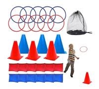 Eventerde Juegos de Lanzamiento de Anillos, Juego Combinado de Juegos al Aire Libre de Carnaval,Juegos de Verano con de Cono de 3 en 1 Juegos atléticos | Bolsas de Frijoles Cornhole en