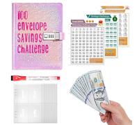 Eventerde Libro de ahorros, carpeta de presupuesto, planificador de presupuesto con sobres de efectivo,Libro de desafíos reutilizable y con cerradura | Planificador de presupuesto compacto, resistente