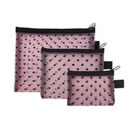 Eventerde Neceser de Aseo, 3 Estuches de Malla con Cremallera y Estampado de Corazón para Almacenaje, Bolso de Aseo Estético Tipo Monedero Portátil, para Gimnasio, Escuela, Universidad, Trabajo,