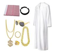 Eventerde Traje saudí, traje de jeque - Disfraces árabes de Halloween para hombres con peinado, kit de ropa para adultos para cosplay, disfraces de fantasía