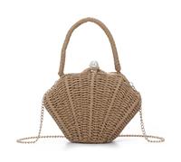 EVEOUT Bolso Bandolera Paja Tejido Mujer Boho Chic Bolso de Mano de Ratán Sintético en Forma de Concha con Cadena para Verano Playa Vacaciones Diario