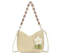 EVEOUT Bolso Bandolera Ratán con Flor Mujer Verano Boho Chic Bolsos Cesta de Paja Tejido con Cadena Acrílica para Playa Vacaciones