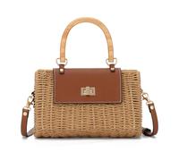 EVEOUT Bolso Bandolera Ratán Mimbre para Mujer Verano Boho Chic Bolsos Cesta de Paja Tejido con Cadena para Playa Vacaciones Fiesta