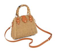 EVEOUT Bolso Bandolera Ratán para Mujer Verano Boho Chic Bolsos Cesta de Mimbre Tejido con asa de Bambú para Playa Vacaciones