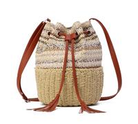 EVEOUT Bolso Cubo Bandolera de Paja tejido Mujer Bohemio Bolsos de hombro rafia de Playa vacances Verano