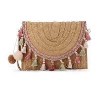 EVEOUT Clutch de Paja Mujer Bolso de Boda Fiesta con Cadena Bolsos Bandolera Tejido para Vacaciones Playa