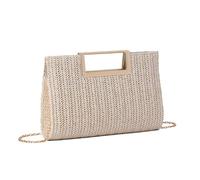 EVEOUT Clutches de Paja para Mujer Bolso de Fiesta Noche Boda Paja con Cadena Bolsos bandolera Tejido para Vacaciones Playa