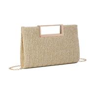 EVEOUT Clutches de Paja para Mujer Bolso de Fiesta Noche Boda Paja con Cadena Bolsos bandolera Tejido para Vacaciones Playa