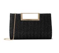 EVEOUT Clutches de Paja para Mujer Bolso de Fiesta Noche Boda Paja con Cadena Bolsos bandolera Tejido para Vacaciones Playa