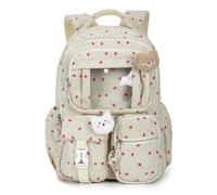 EVEOUT Mochila de Pana con Estampado de Fresa para Niñas, Mochila Escolar Linda de Gran Capacidad, Mochila Casual de Viaje Multibolsillos con Insignias de Dibujos Animados