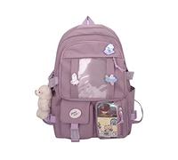 EVEOUT Mochila Escolar de Nylon Estilo Kawaii con Lindas Etiquetas y alfileres para Niñas, Mochila Estudiantil Gran Capacidad Multibolsillos, Mochila Ligera para Colegio y Actividades al Aire Libre