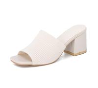 EVEOUT Sandalias de Mujer con Tacón Ancho Mules de Punto Elegantes Chanclas Abiertas para Verano