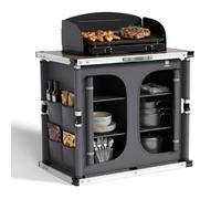 EVER ADVANCED Cocina de camping XXL plegable con protección contra el viento, armario de camping plegable con estructura de aluminio y bolsa de transporte, estantería de camping, muebles de camping