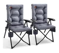 Ever Advanced Silla Camping Plegable, Respaldo Regulable, 150kg | Silla plegable respaldo alto, regulable 4 posiciones, cojín grueso, bolsillo y portavasos, gris 2pcs
