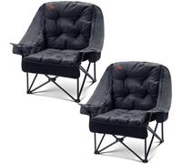 EVER ADVANCED Silla de camping plegable 2 en 1, de gran tamaño, con acolchado extraíble de 6 cm de grosor, soporta 180 kg, incluye bolsillos laterales, compartimento refrigerador y soporte para