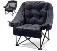 EVER ADVANCED Silla de camping plegable 2 en 1, de gran tamaño, con acolchado extraíble de 6 cm de grosor, soporta 180 kg, incluye bolsillos laterales, compartimento refrigerador y soporte para