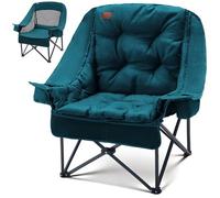 EVER ADVANCED Silla de camping plegable 2 en 1, de gran tamaño, con acolchado extraíble de 6 cm de grosor, soporta 180 kg, incluye bolsillos laterales, compartimento refrigerador y soporte para