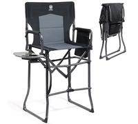 EVER ADVANCED Silla de camping plegable, altura del asiento 78 cm, silla de director plegable, taburete de bar plegable con mesa lateral para maquillador, evento deportivo, soporta 160 kg, color negro