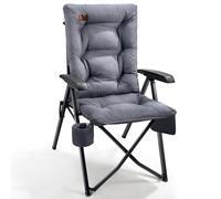 EVER ADVANCED Silla de camping plegable con respaldo ajustable en 4 posiciones hasta 150 KG Silla plegable 6 cm de grosor acolchada con bolsillo lateral y soporte para bebidas Silla de jardín con