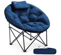 EVER ADVANCED Silla de camping plegable de lujo, de gran tamaño, 150 kg, redonda, acolchada, de gran tamaño, respaldo alto con cojín, extra ancha, para exterior, jardín, balcón, interior, color azul