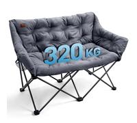 EVER ADVANCED Sofá Camping Plegable 124cm, 2 plazas, 320kg | Sofá plegable grueso, silla XXL 2 plazas, respaldo alto para exterior, jardín, balcón, gris