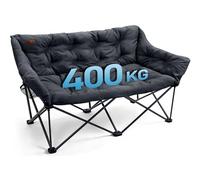 Ever Advanced Sofá Camping Plegable 145cm, 2 plazas, 400kg | Silla plegable extra ancha, gruesa, 2 plazas, respaldo alto para camping, jardín, balcón, negro