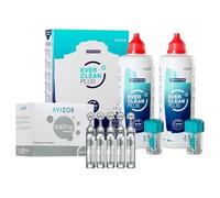 Ever Clean Plus 2x350ml + Saline Unidose 30x5ml | Solución Limpieza Lentes Contacto | Sin Conservantes, Para Todo Tipo de Lentes Blandas y RPG - Pack Avizor