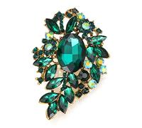 EVER FAITH Broche Mujer Rhinestone Cristal Ovalado Brillante Marquesa de Flor de Inspiración Vintage para Prom Verde Tono Antiguo Dorado