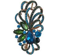 EVER FAITH Broche para Mujer Cristal Austríaco Art Deco Flor Boda Azul Tono Dorado
